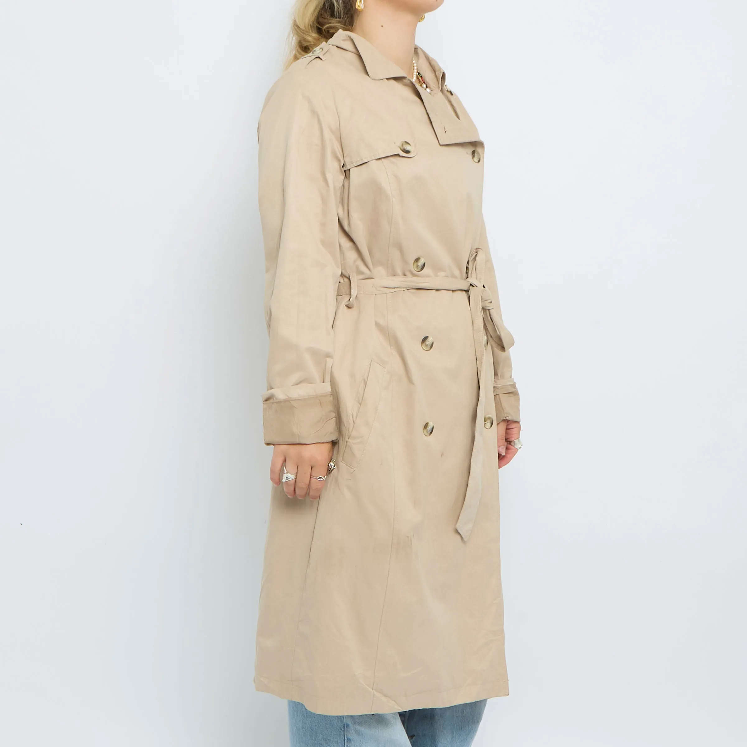 Beige Belted Long Trench Coat - UK 10