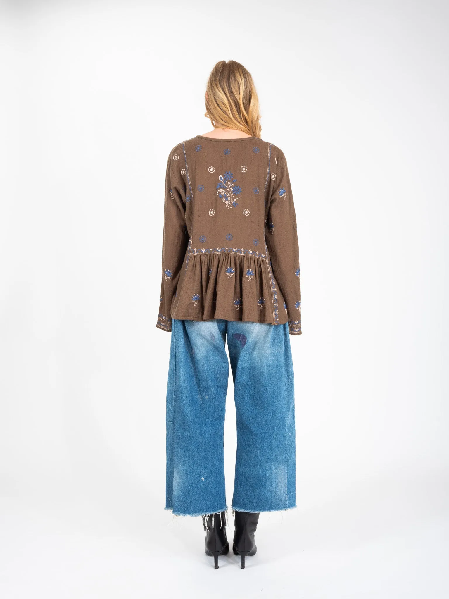Blouse kaki brodée HIPPY