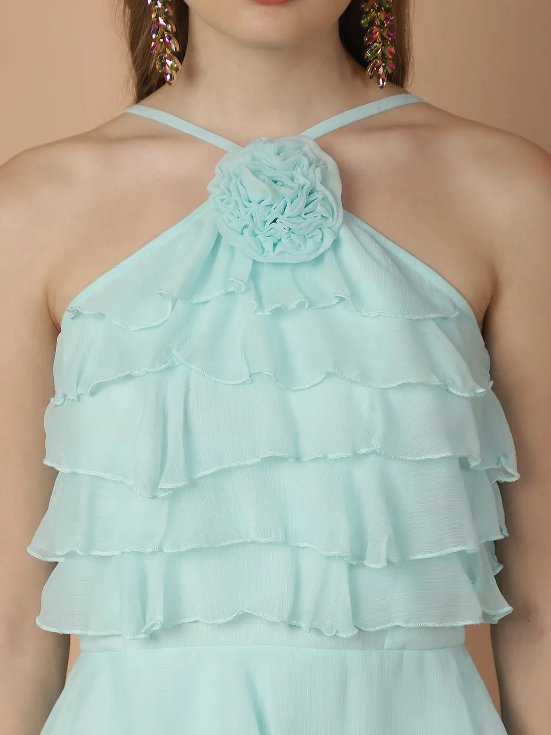 Blue Rose Ruffled Dress
