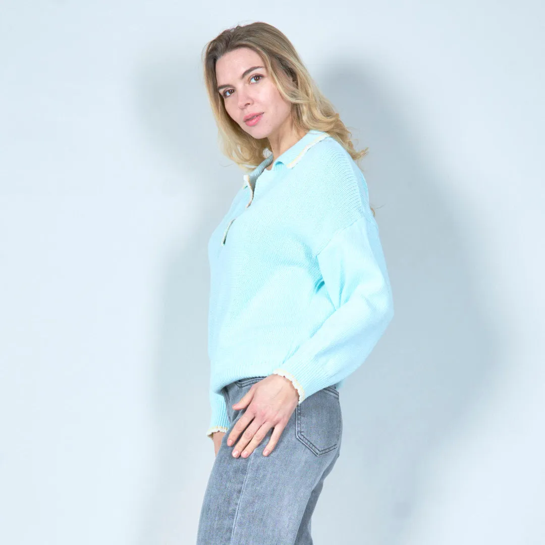 Collared knit sweater with button detail wholesale