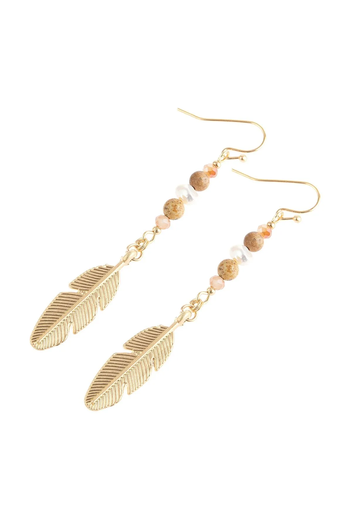 Hde3112 - Cast Feather Dangle Earrings