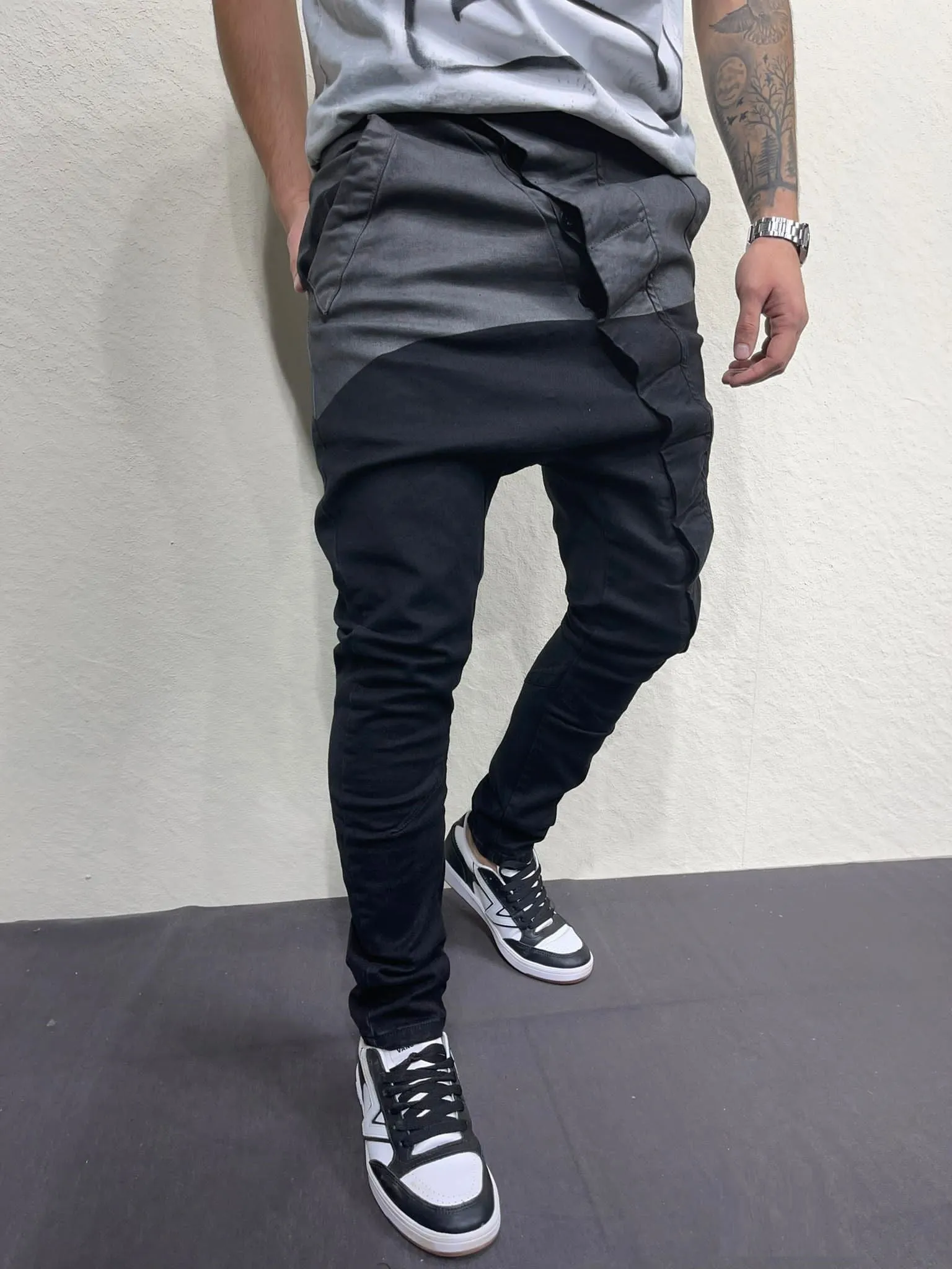 Mek Low Crotch Jeans - Black Gray Y12