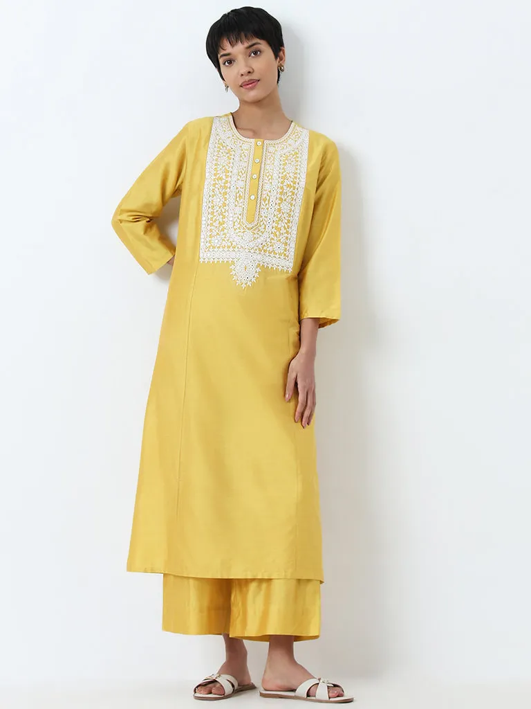 Utsa Yellow Solid High-Rise Ethnic Pants