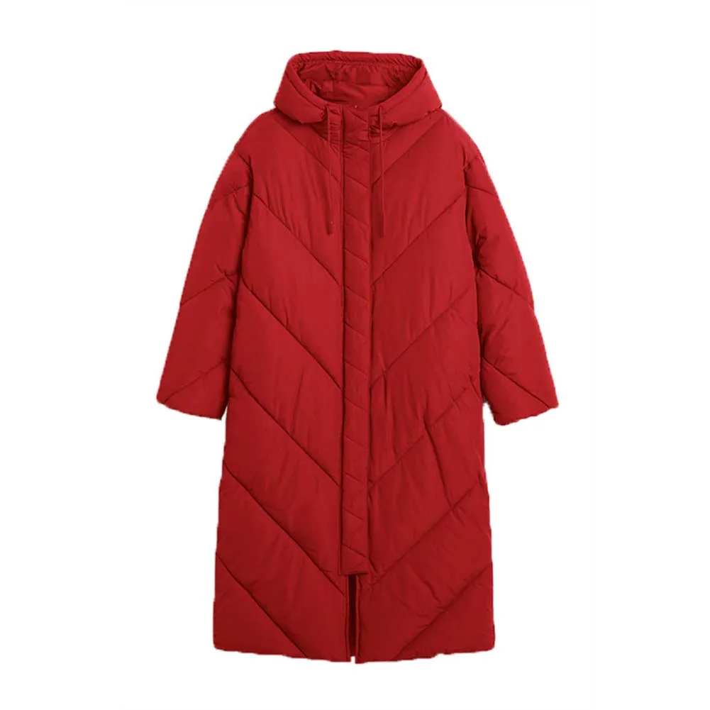 YESFASHION Women Turtleneck Solid Color Mid-length Cotton Coats